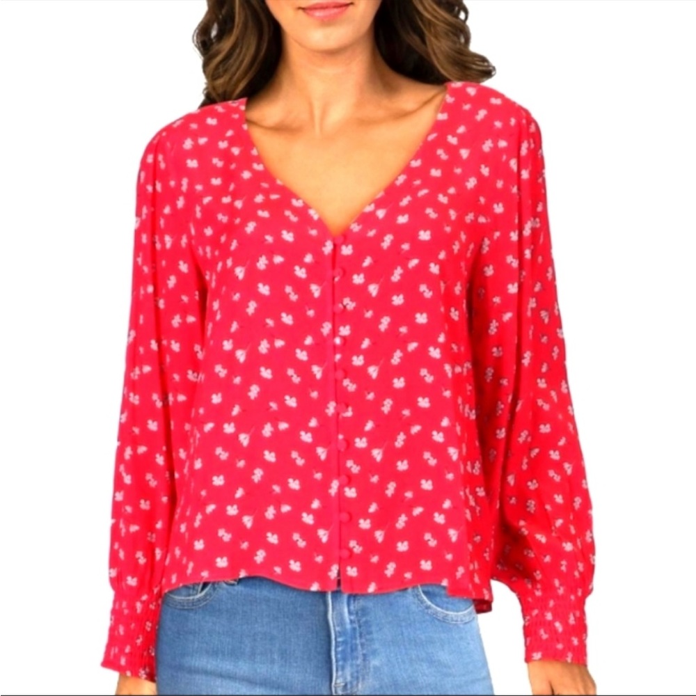 NWT Sanctuary Blouse Artificial Bloom Red Pink Floral Size Small
